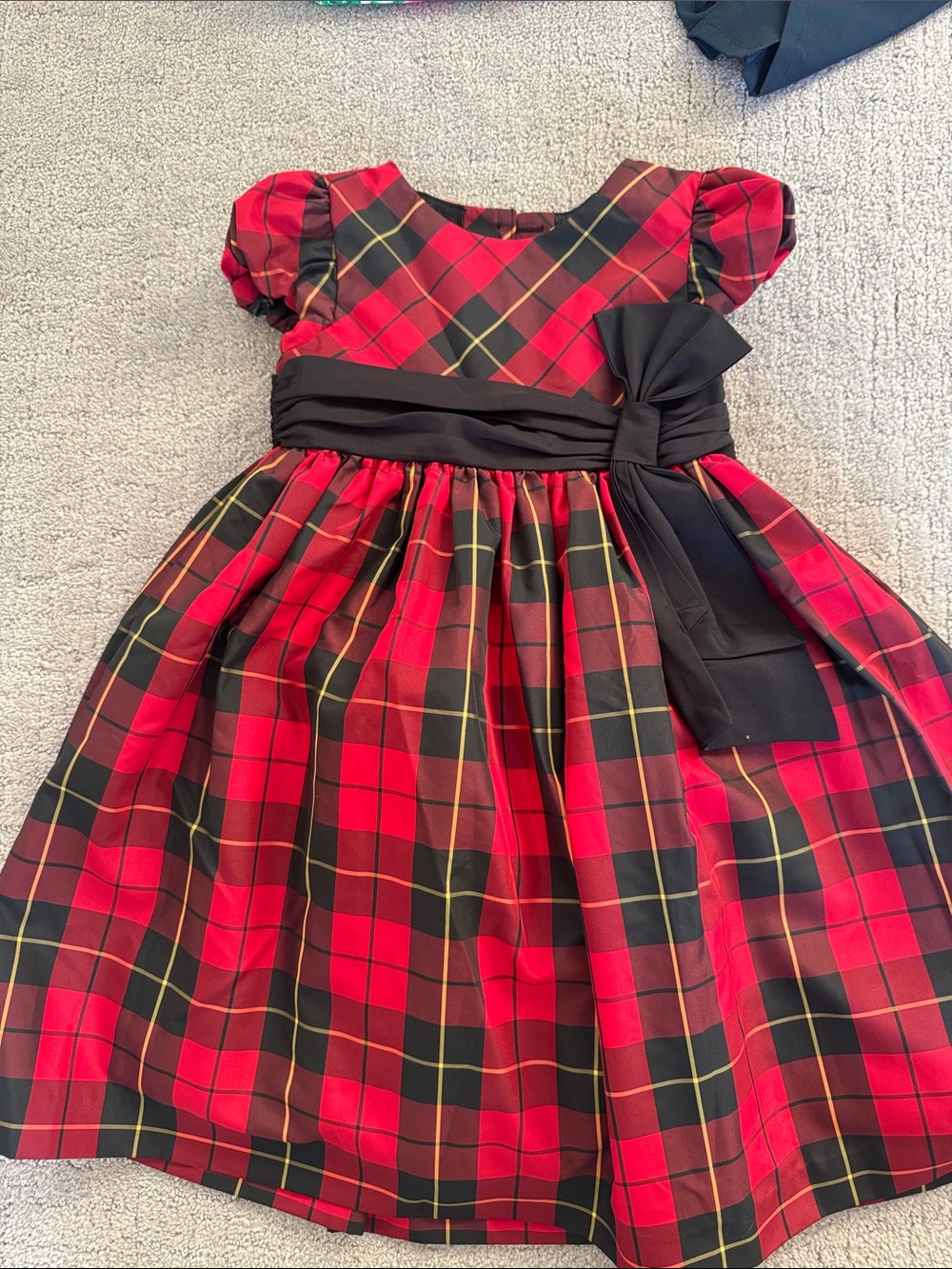 Ralph Lauren Red and Black Plaid Girls' Holiday Dress with Black Sash